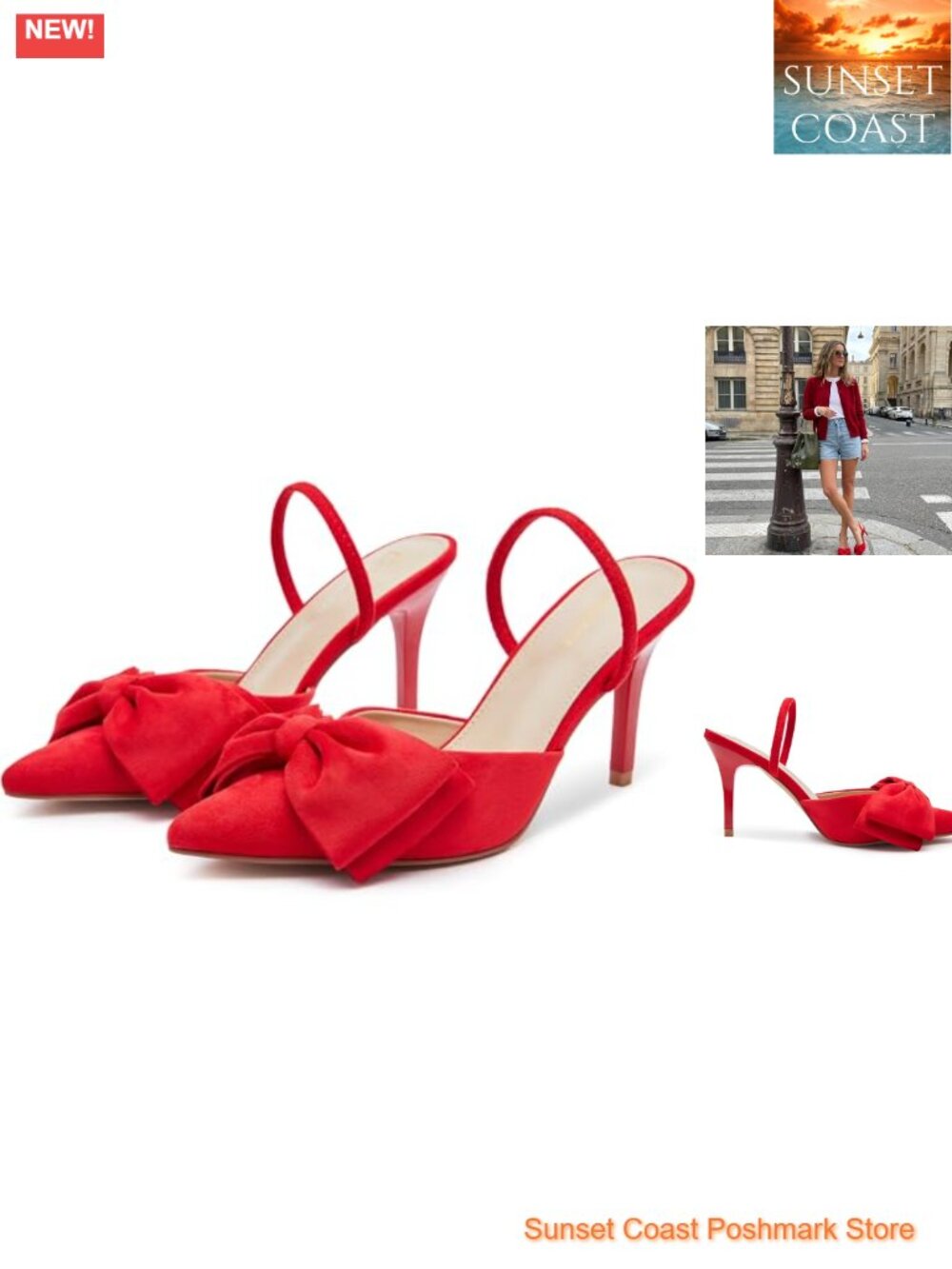 Faux Suede Pointed Toe Slingback Pumps Convertible Mule 3.54-Inch Stiletto Heel